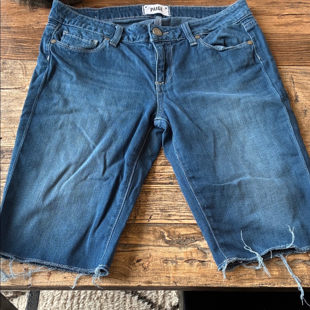 PAIGE Blue Cropped Denim Bermuda Shorts Size 27
